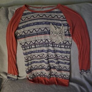 Auditions Red and Blue Patterned Blouse